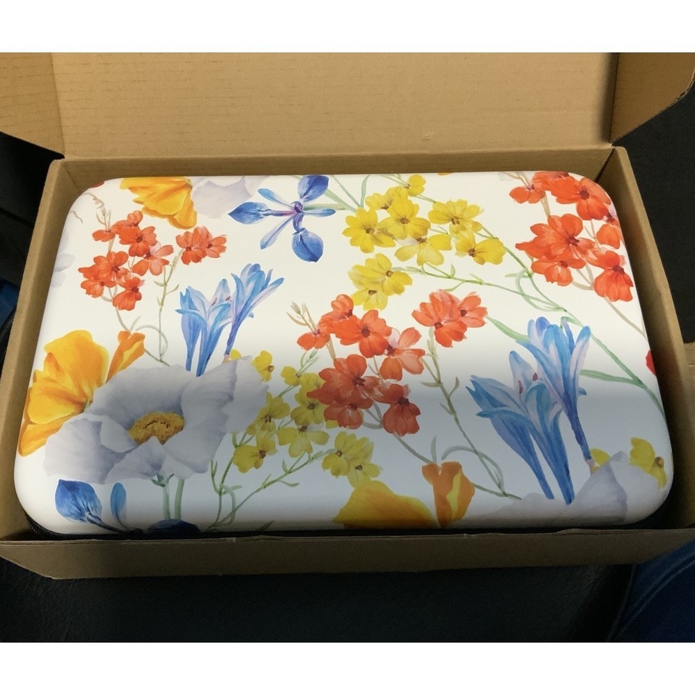 Case Floral Travel Storage Bag Organizer Hard Shell Zippered Case White Multi - Picture 4 of 4
